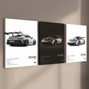 3-count wooden frame canvas, exquisite supercar art poster, cool male bedroom car decoration pattern, car collector, suitable for living room, corridor, office, home wall decoration, ideal gift, Modern Home Decor