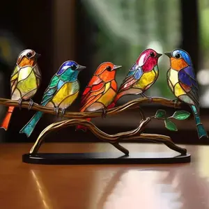 Colorful Acrylic Birds Ornament with Base, Modern Tabletop Bird Decoration for Living Room Bedroom Office, Home Decor Gift