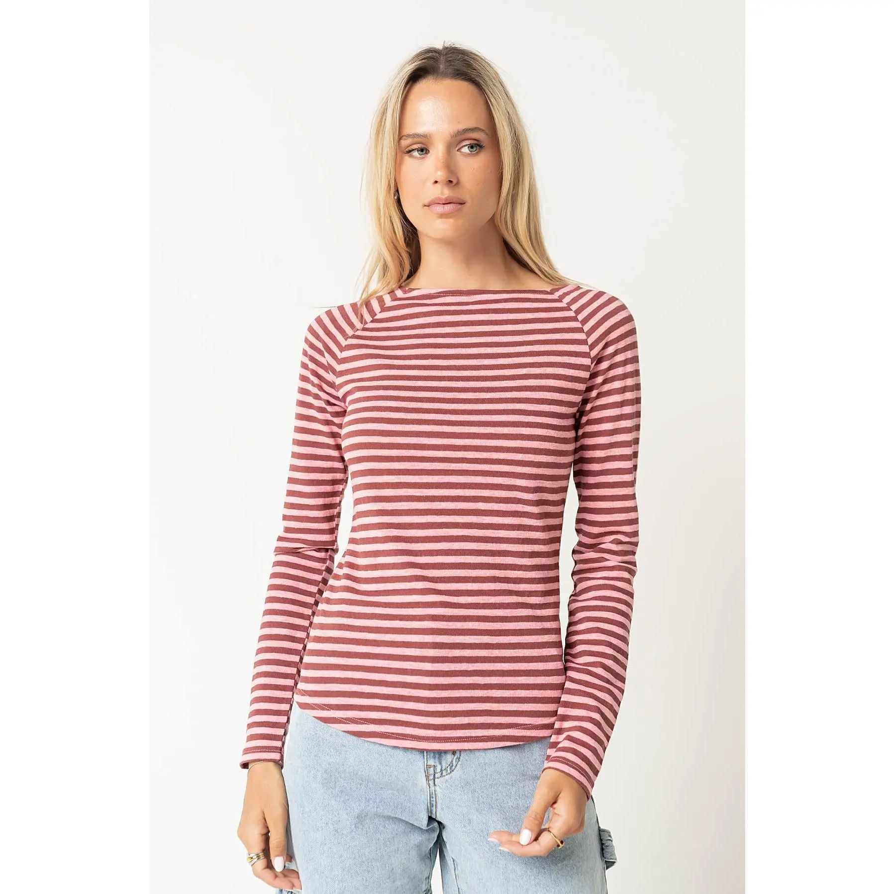 Lyza Striped Top in Burgundy