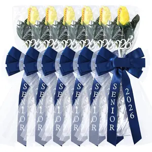 Suncalla 6 Pcs Senior 2026 Softball Rose with Bows Artificial Fake Softball Flower Gifts Graduation Senior Night Gifts Baseball Team Keepsakes for Sports College High School Congrats Party Supplies