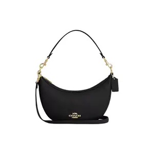 COACH Aria 26 Pebbled Leather Half-Moon Handbag with Gold-Tone Hardware, Zip Closure – Women’s Medium Black