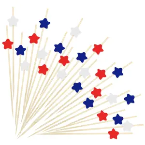 100 Counts 4.7 Inch Star Cocktail Picks Red White Blue Star Decorative Toothpicks Cocktail Sticks for Party Supplies Independence Day Decorations