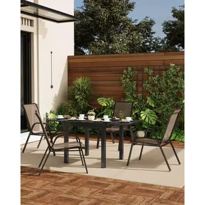Stackable Patio Dining Chairs Set of 4 – High Back, All-Weather Textilene, Sturdy Metal Frame – Outdoor Garden, Poolside, Backyard, Balcony Seating – Grey