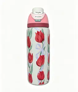 Owala 32oz Tulip Bouquet Insulated Water Bottle Leak-Proof Stainless Steel Travel Mug Keeps Drinks Cold 24H FreeSip Spout On-The-Go Use Drinkware Flasks Stylish Bottled Portable sublimation Funny Unicorn Sparkle Rage,summervibes