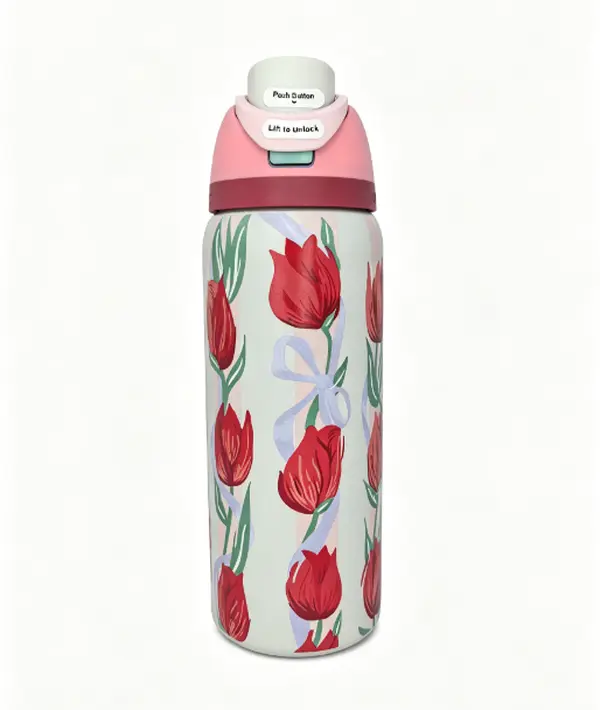 Owala 32oz Insulated Stainless Steel Tumbler - Stylish Tulip Bouquet Sublimation Unicorn Sparkle Print, Leakproof Lid, FreeSip Spout, 24H Cold Retention, Portable Drinkware for On-the-Go Use