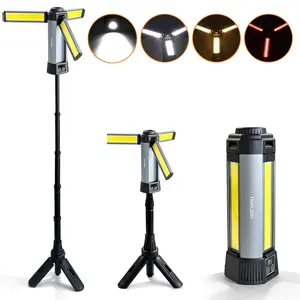 3-head LED camping light with power bank — portable rechargeable work light featuring a 45-inch adjustable stand and detachable tripod, suitable for outdoor use, emergencies, camping, fishing, and garages