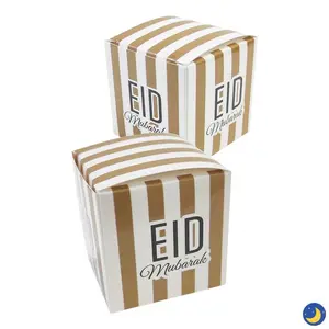 Gold & White Stripe Eid Mubarak Mini Gift Favor Boxes (6 Pack)