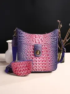 Women's Crocodile Pattern 2-Piece Crossbody Messenger Bag Set with Matching Pouch, Adjustable Strap, Magnetic Closure, Casual Wide Strap Shoulder Purse
