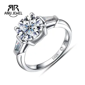 AnuJewel 3ct 3-Stone Moissanite Engagement Ring D Color 4 Prong 925 Sterling Silver Wedding Ring Gift for Anniversary Brithday Women with Certificate