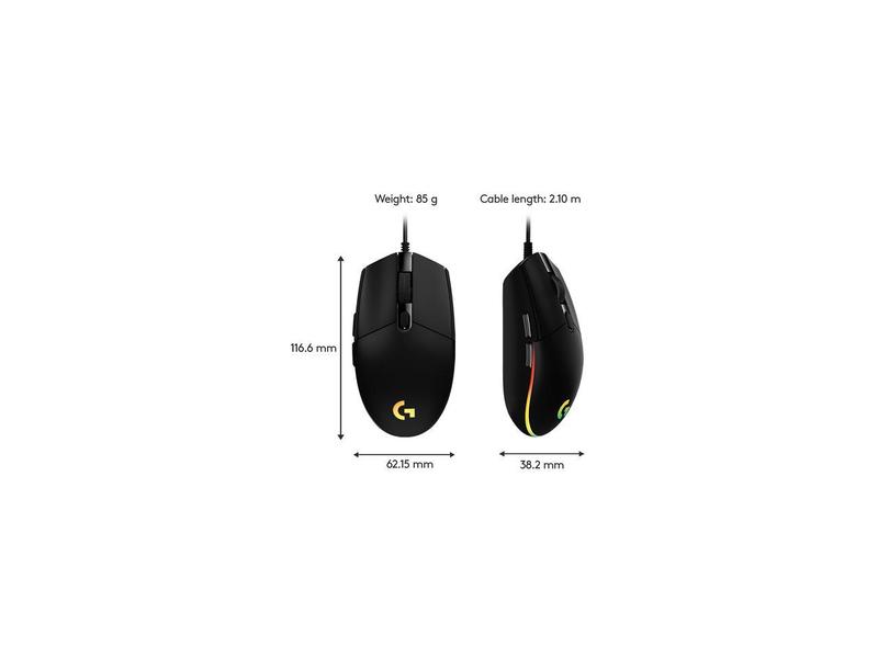 Logitech G203 Wired Gaming Mouse, 8,000 DPI, Rainbow Optical Effect LIGHTSYNC RGB, 6 Programmable Buttons, On-Board Memory, Screen Mapping, PC/Mac Computer and Laptop Compatible - Black