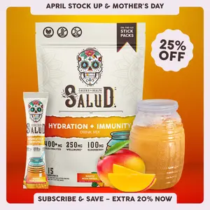 Salud 2-in-1 [Hydration + Immunity - Mango] Electrolytes Powder, Agua Fresca Drink Mix, Elderberry, Dairy & Soy Free, Non-GMO, Gluten Free, Vegan, Low Calorie, 1g Sugar (15 Servings)