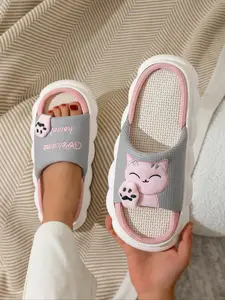 Women's Cute Cartoon Cat Design Slides, Casual Soft Comfortable Home Slippers, Thick Sole Non-slip Slippers for Indoor & Outdoor Wear, Walking Shoes, Footwear