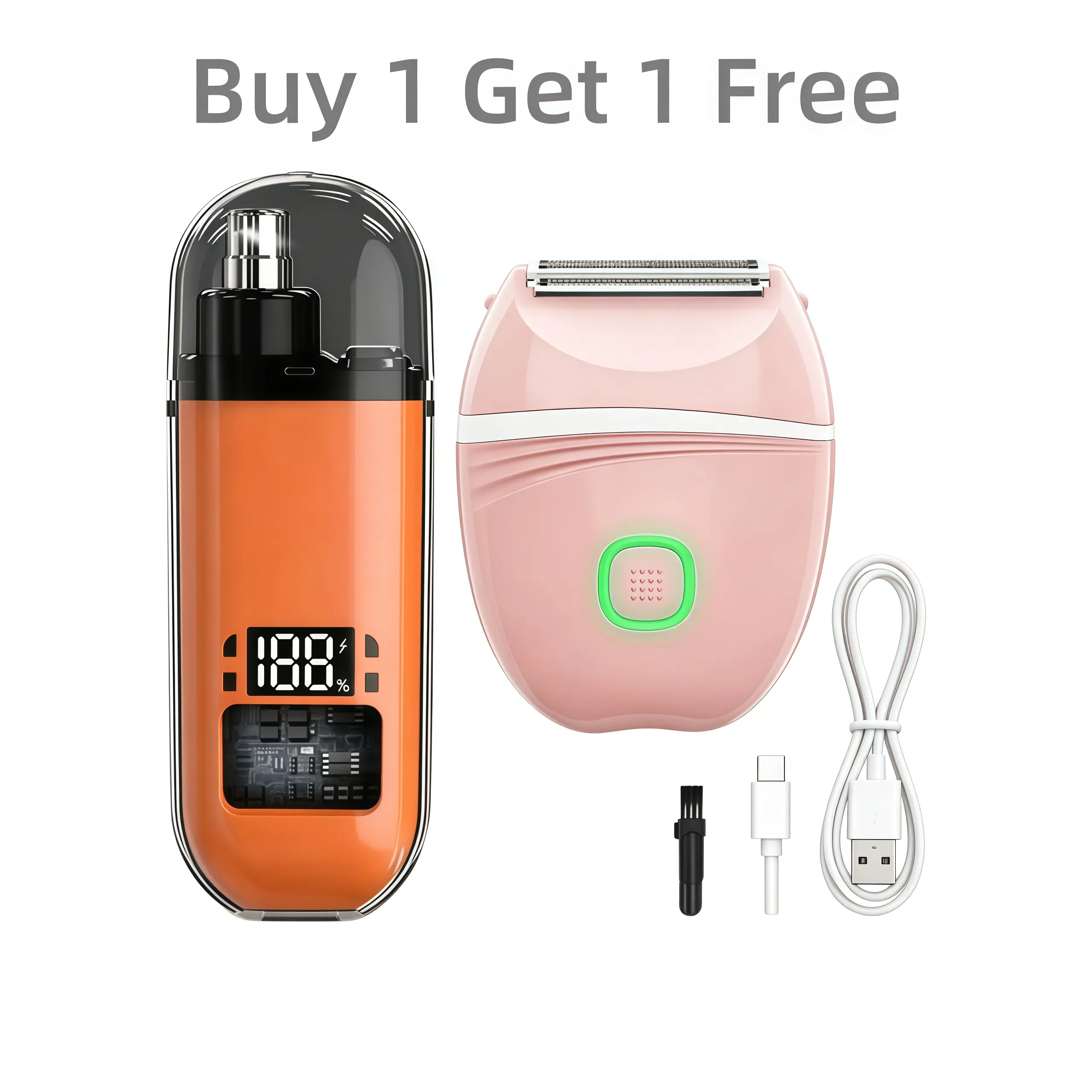【Buy 1 Get 1 Free】Buy Nose Hair Trimmer Get Electric Hair Removal Tool,Nose Hair Trimmer for Men Women Rechargeable Painless Eyebrow Facial Hair Shaver LED Display Waterproof Dual Edge Blades Clipper Compact Portable IPX7 Safe Distance Trimming.