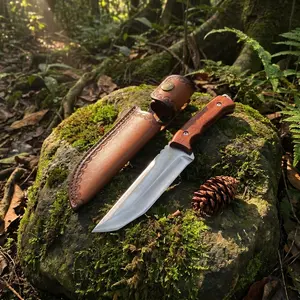 1PC, high hardness outdoor knife, straight knife, integrated keel structure, fixed blade knife, sharp and durable, solid wood handle, comfortable grip, used for camping or household kitchen, men's gift, equipped with knife cover