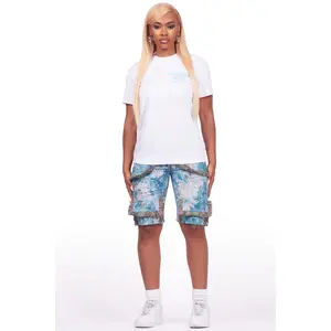 Takecia White/Blue T-Shirt Short Set