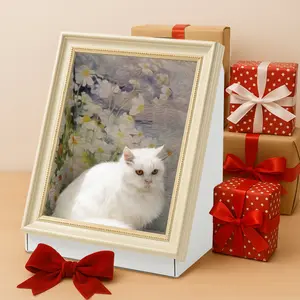 Cat Living in Famous Painting Double-Sided Oil Painting Cat House with Scratcher Vintage Art Picture Frame Cardboard House Easy-to-Assemble Bed Couch Cave Condo Creative Home Decoration Eco-Friendly Durable Scratch-Resistant Oil Canvas