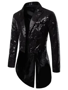 Men's Sequined Tailcoat, Shiny Round Sequins Long Tailcoat, Perfect for Wedding Banquet Stage Performance Magician Show Holiday Celebration