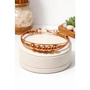 Handmade Copper Beaded Bracelet – Minimalist Wire Wrap Design