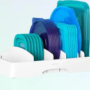 StoraLid Food Container Lid Organizer, Large, BPA-Free Adjustable Plastic Lid Storage for Kitchen Cabinet and Drawer Organization, White