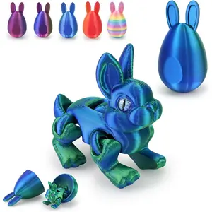 Articulated Bunny Fidget Desk pet, 3D Printed Fidget Toy, Bunny Lover Gift Present, 6.5in Easter Bunny Egg (Blue Green)