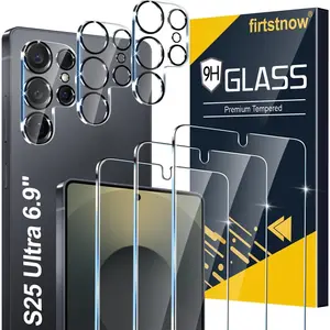 3 Pack Glass Screen Protector for Samsung Galaxy S25 Ultra [6.9 inch] + 3 Pack Camera Lens Protector, 9H Tempered Glass, Fingerprint Unlock, HD Clear Case Friendly Anti-Scratch