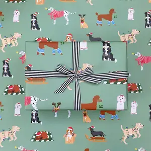 Christmas Dogs Wrapping Paper, Doggy Gift Wrap, Cute Xmas Holiday Present Wrap