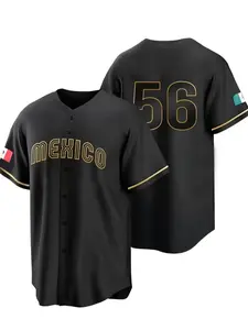 Classic Mexico Black Gold Baseball Jersey #56 - Button Down Sports Shirt, Breathable Polyester, Unisex XS-5XL, Comfortable For Outdoor Sports and Dailywear