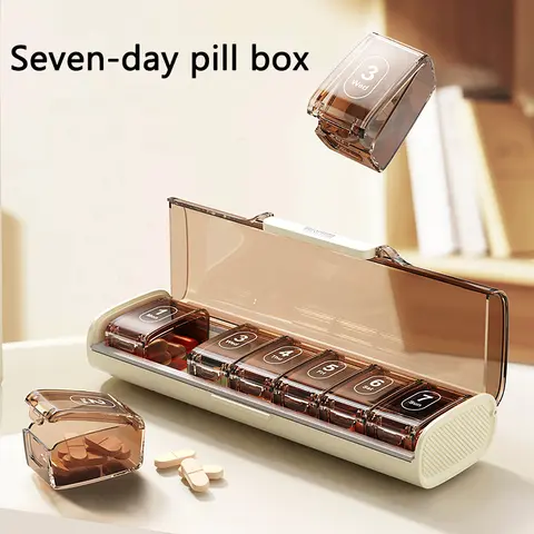 GLOSEN 7-Compartment Multi-Compartment Pill Box - Portable Medical Organizer, Clip-On Supplement Organizer, Dustproof, Moisture-Resistant for Daily Use, Travel