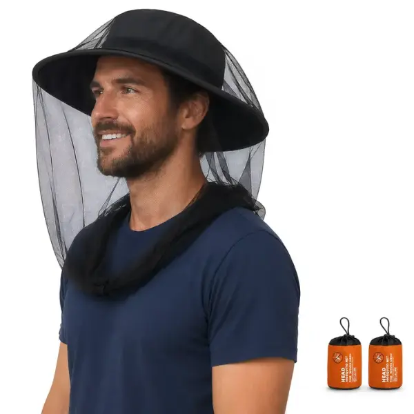2x Mosquito Head Net, Breathable Mesh with Airflow for Gnats Bee Protection, Lightweight Outdoor Hunting Camping Gear with Storage Pouch (Garden Supplies), Fishing
