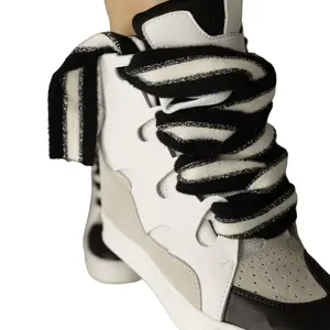 Courageous High-Top Lace Up Sneakers for Women | Trending Trainer Sneakers, Lightweight Sports Shoes with Coco Striped Laces and Hidden Wedge