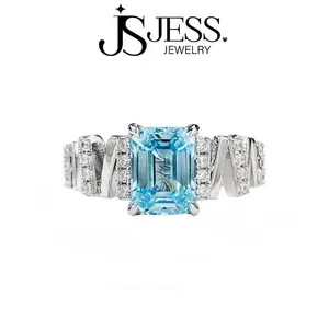 ��#249��1.75ct Rectangle Real Synthetic Moissanite/High Carbon Stone Ring S925 Sterling Silver Jewelry D Color VVS Perfect Travel Ring for Women