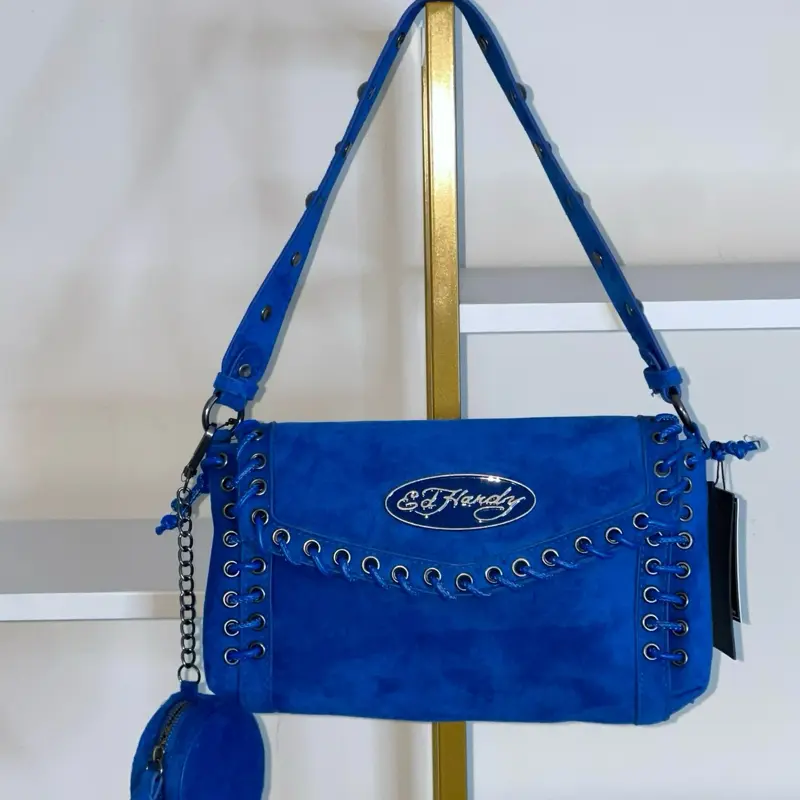 Ed Hardy Blue Suede Shoulder Bag