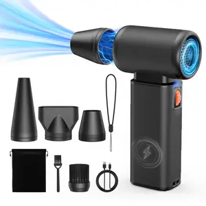 Electric Compressed Air Duster Metal 250000RPM Stepless Speed Cordless Dust Blower Rechargeable Mini Jet Fan for Computer Keyboard Car Cleaning Black