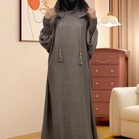 Women's Solid Double Hooded Modesty Islamic Abaya without Hijab, Modest Muslim Outfits, Modesty Muslim Clothing, Islamic Modesty Clothes, Casual Long Sleeve Open Front Long Dress for Daily Wear, Ladies Sleepwear & Loungewear for All Seasons