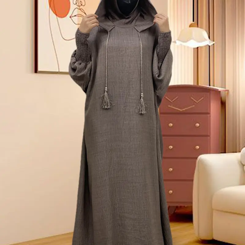 Women's Solid Double Hooded Modesty Islamic Abaya without Hijab, Modest Muslim Outfits, Modesty Muslim Clothing, Islamic Modesty Clothes, Casual Long Sleeve Open Front Long Dress for Daily Wear, Ladies Sleepwear & Loungewear for All Seasons