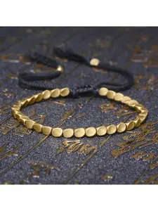 1pc Bohemian Style Copper Bead Bracelet - Wealth & Prosperity, Handmade Adjustable Good Luck Charm with Natural Stones for Meditation, Calming & Spiritual Protection Beaded Bracelet