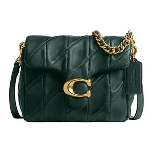 COACH Tabby 17 Logo Flap Crossbody Bag in Lamb Leather for Women, Jungle Green
