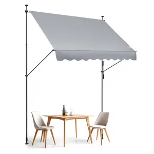 VEVOR 98 x 47" Patio Awning Retractable, Awning Sunshade Shelter with Manual Crank Handle, Outdoor Patio Canopy Sunsetter Deck, Adjustable Height from 86 to 122 in, for Patio/Balcony/Yard, Dark Gray
