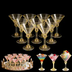 20 Pack Gold Glitter Stemmed Dessert Cups – Elegant Martini Glasses for Mousse, Pudding, Cocktails | Perfect for Weddings, Holidays & Celebrations