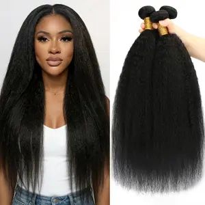 Kinky Straight Bundles Human Hair Yaki Straight Bundles 12A 100% Unprocessed Virgin Hair 3 Bundles, Kinkystraight Human Hair Bundles for Women, Full and Thick, No Shedding, Tangles Free