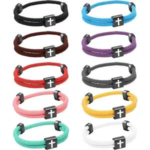 10 count Christian   Rope Bracelet, Braided Cord Bracelet for Men Women, Nautical Surf Beach Bracelets Gifts Set for ,  Woven String Bracelets with Adjustable Knot