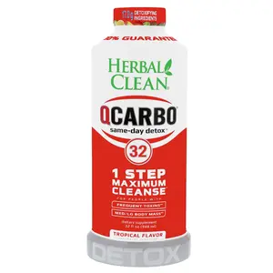 Herbal Clean QCarbo32 Same Day Detox Drink 32 fl oz Tropical Fruit Flavor 1 Step Maximum Cleanse for Frequent Toxins Liquid Supplement Hair Skin Vitamins Healthy Ingredients Dietary Fitness Organic Natural