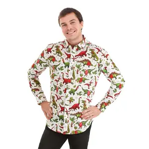 Adult Holiday Dinosaurs Button Up Shirt