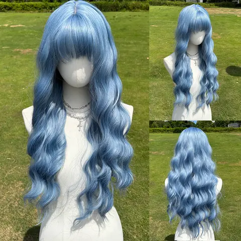 SMILCO 26" Wavy Pink  Synthetic Wig, with Curtain Bangs, Glueless, Natural-Looking Scalp,Holiday Haul, Full Machine Cap, Adjustable Straps & Breathable Cap, Vibrant Color & Soft Texture SM597