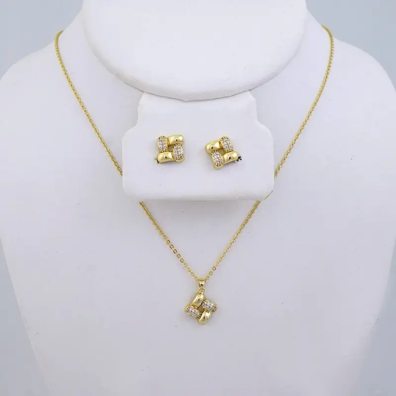 Necklace & Earrings Set - Gold-Tone Jewelry with Pendant and Stud Earrings Design