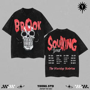Limited Brook "SoulKing Tour" Washed Tee – Double-Sided Print Oneeeee Piece Shirt | Vintage Streetwear Unisex T-Shirt | Heavyweight Cotton Anime Manga Tee | Gift for Anime Fans