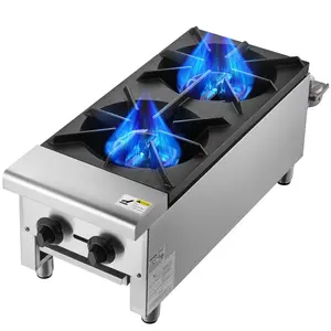Commercial Gas Range Stove With 2 Burners - Countertop Hot Plate For Kitchen, Restaurant Or Catering, Professional Grade, Portable Dual Burner Gas Stove, Stainless Steel Build, Easy Clean, Safety Features, Durable Design