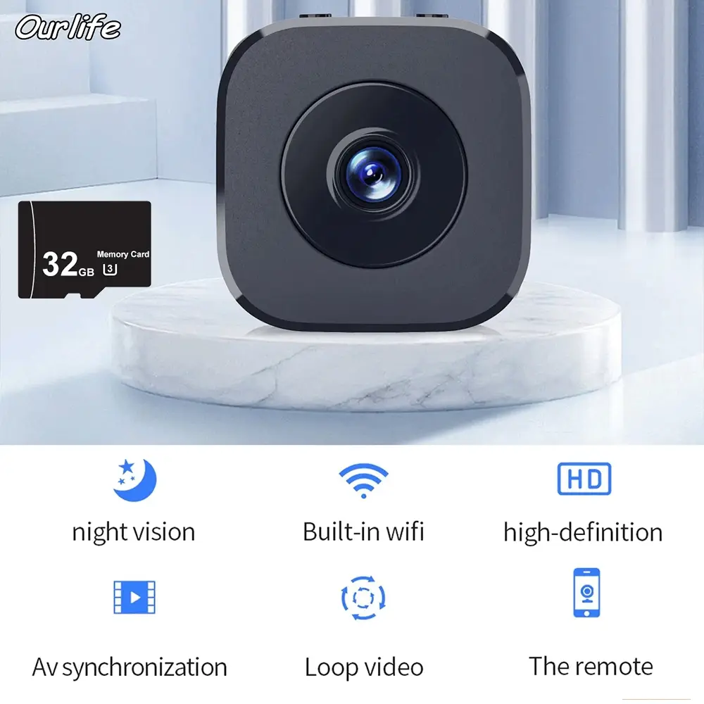 HD 1080P Mini Camera with WiFi, Smart WiFi Camera, Wireless Surveillance Security Cameras, WiFi Monitoring Camera, Compact Wearable Body Cam with Night Vision & Audio, Rechargeable Battery & 32GB SD Card Included
