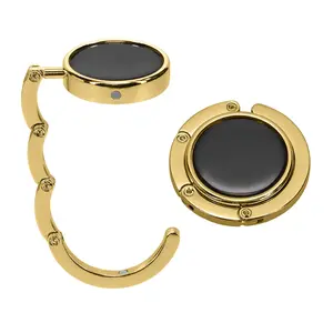 Foldable Gold Purse Hanger 2 Pack, Portable Table Bag Hook, Anti-Drop Handbag Holder