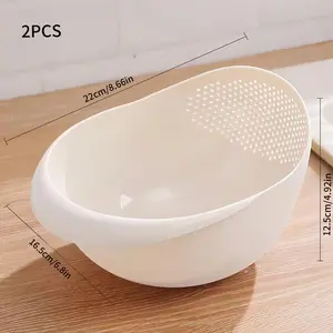 2PCS Rice Washing & Draining Basket – Large Capacity Plastic Strainer with Handle for Rice & Vegetable Cleaning